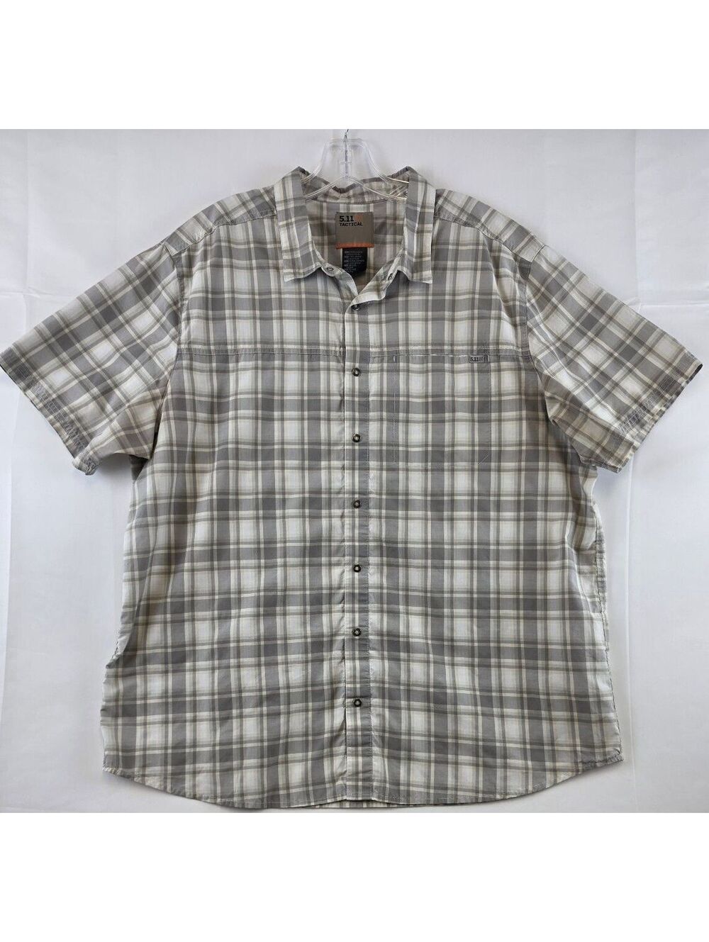5.11 Tactical Men's Short Sleeve Button-Up Shirt Gray Plaid Extra Large
